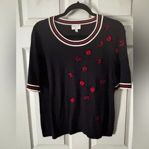 Talbots Oprah Collection Blue Short-sleeve Sweater Bead Ladybug Size Medium